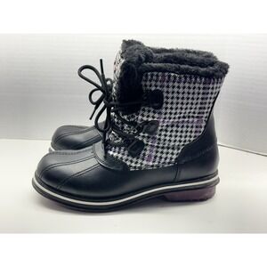 Athletech Thermolite Women's Sz 8M Tamika Black‎ Purple Check Faux Fur Boots